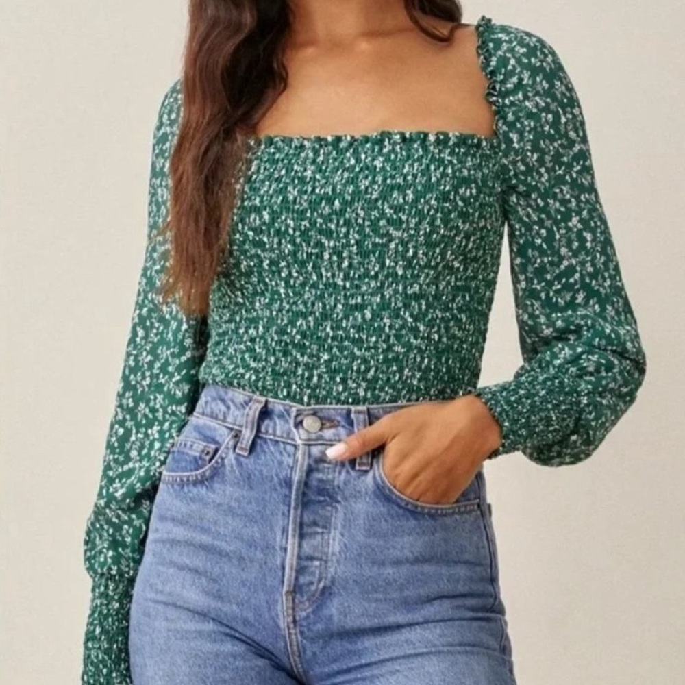 Reformation Pinto Top - Parsley Size 8 Cinch smocked